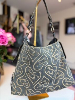 🖤✨ Vintage Y2K Dooney & Bourke Heart Denim Hobo Shoulder Bag ✨🖤 Hearts print D&B